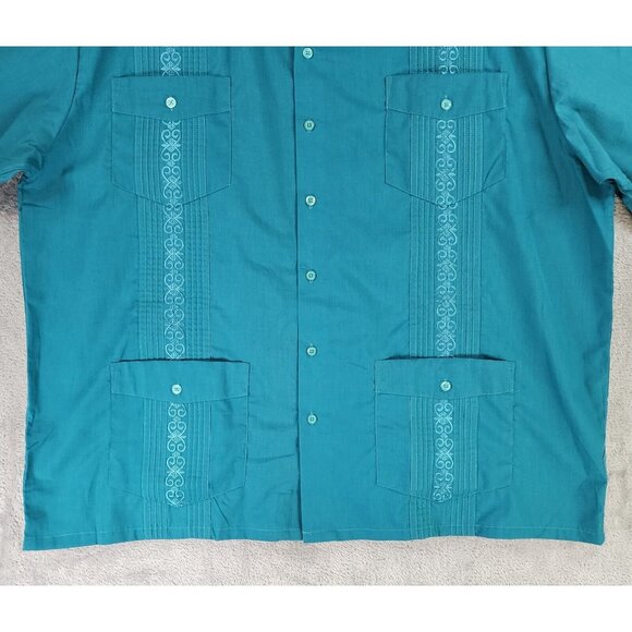 TropiCool Shirt Mens 2XL Green Guayabera Pleated Vintage Button Up Short Sleeve - Picture 7 of 11